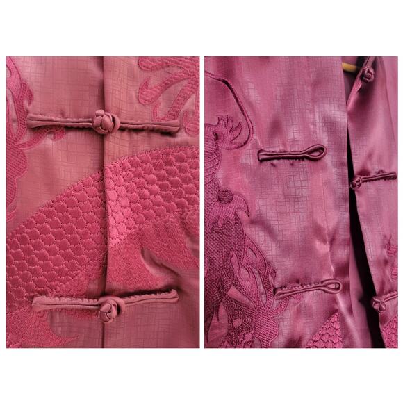 LINZHIXIU Silk Tang Suit Kung Fu Kimono Jacket Burgundy Red Dragan Embroidery✨️L - Picture 14 of 16
